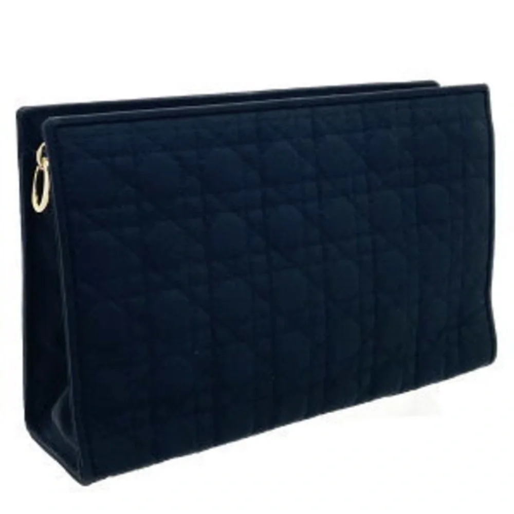 Christian Dior CD Cannage Black Quilted Zip Clutch Pouch Organizer Bag